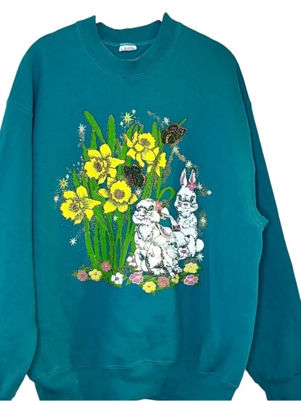 Teal Bunny & Daffodil Graphic Sweatshirt - Pets Small Pets
